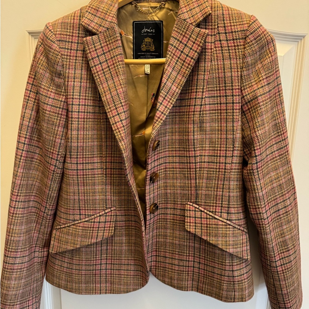 Joules Women's Pink Plaid Blazer